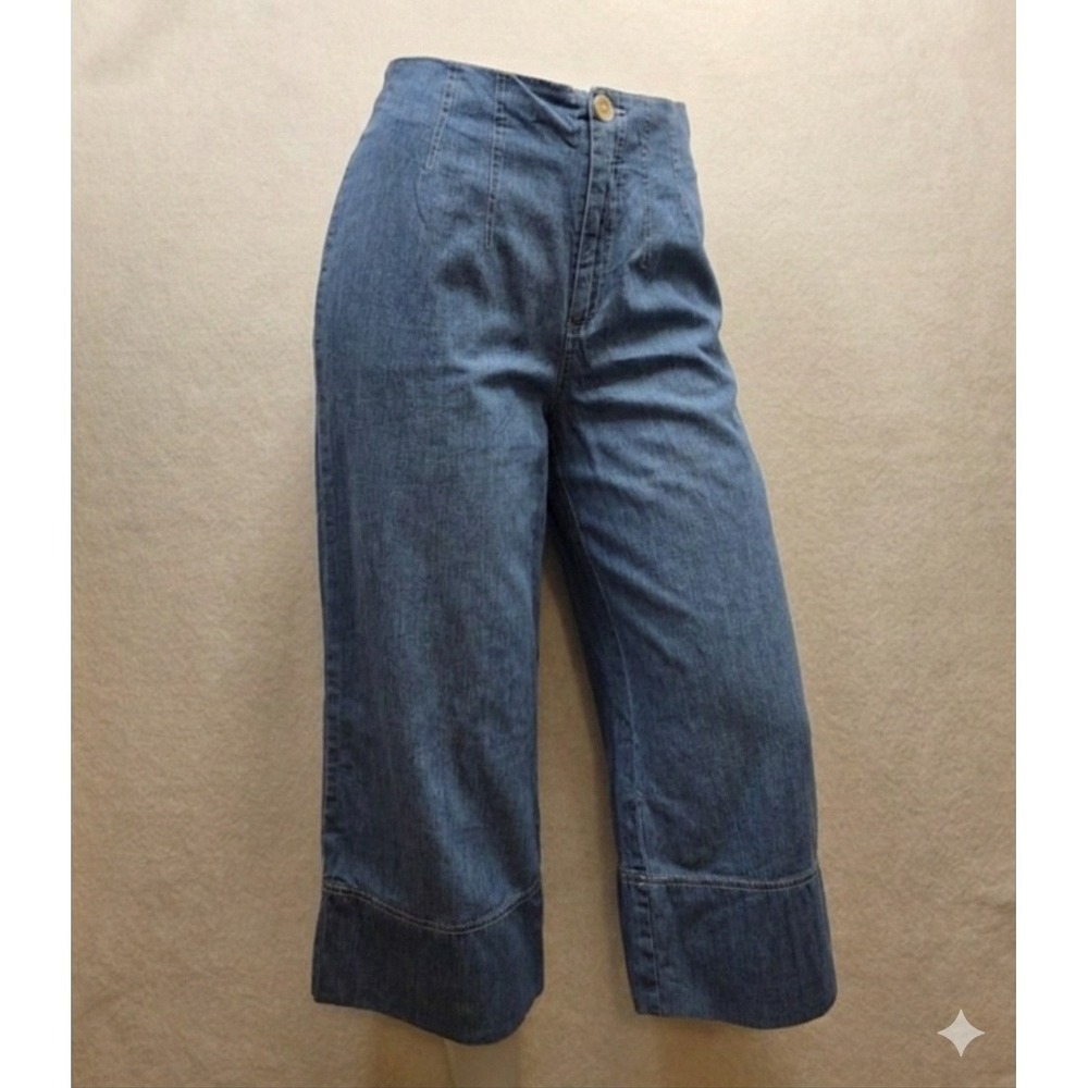 Ophelia Roe Women's Blue Denim Wide Leg Cropped Pants. New With Tags. Size 12 - Picture 1 of 10
